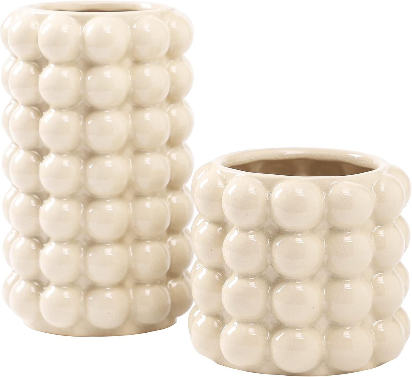 Bubble Vase, Beige Ceramic Vase for Flowers, Short Vases for Boho Decor, Decorative Vases for Flowers, Living Room, Bedroom, Office, Fireplace, Mantel, Coffee Table, 5 Inches