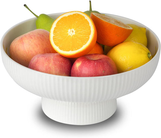 Ceramic Fruit Bowl with Draining Holes, 10" Large Fruit Basket with Multifunctional Removable Pedestal, Decorative Fruit Bowl for Table Countertop, Fruit and Vegetable Holder, White