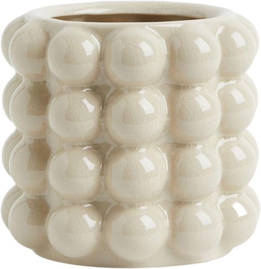 Bubble Vase, Beige Ceramic Vase for Flowers, Short Vases for Boho Decor, Decorative Vases for Flowers, Living Room, Bedroom, Office, Fireplace, Mantel, Coffee Table, 5 Inches